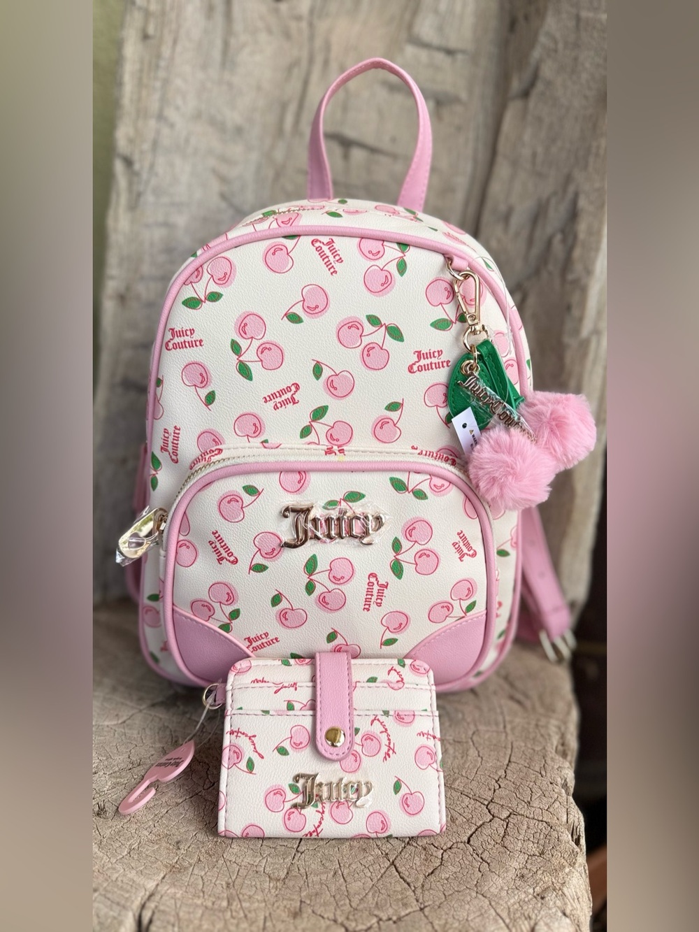 Beautiful JUICY COUTURE CHERRY GIRL BACKPACK SOFT WHITE PINK NWT W WALLET 🍒